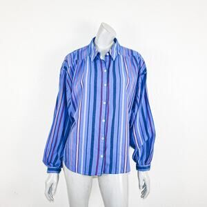 Mother Denim The Get Down Button Down Shirt Blue multi stripe oversized Medium